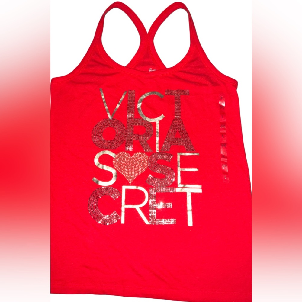 VICTORIA SECRET RED BLING RUNWAY TANK TOP Y2K SZ L
